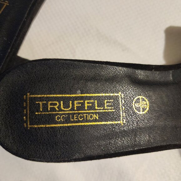 Elegant Blk Sueded Velvet Ruffle Office Siren Cocktail Heel Slide Sz. 39/US 9 - Picture 4 of 11